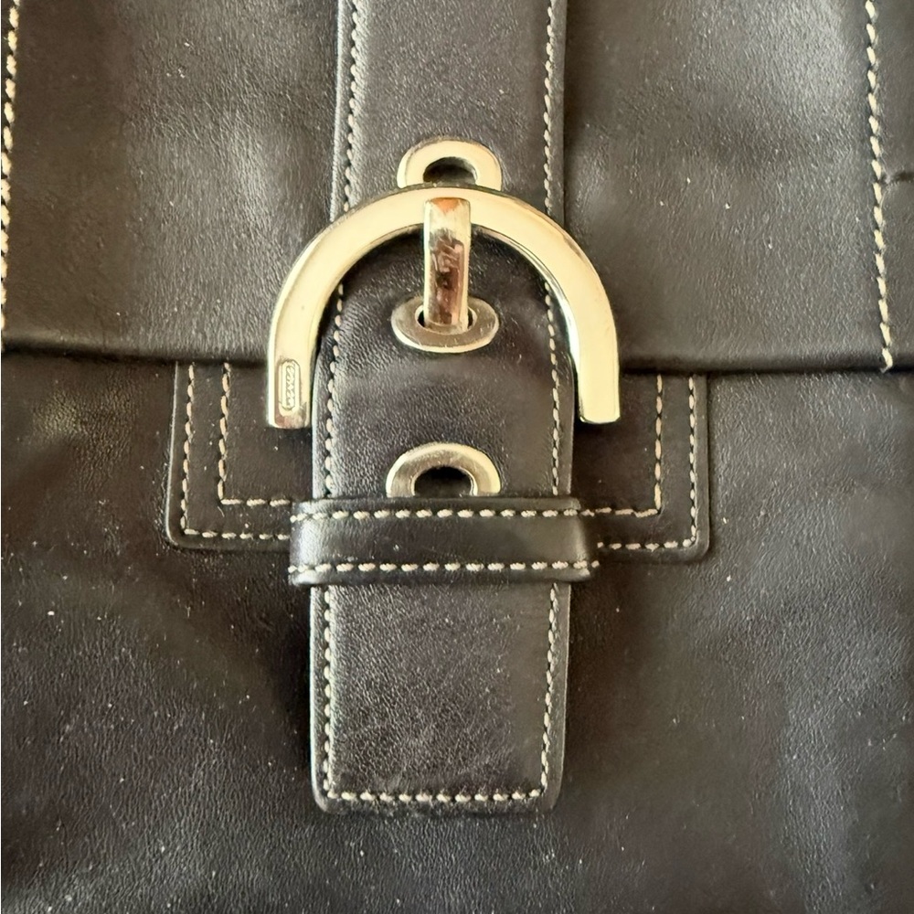 Coach Vintage Y2K Soho Black Leather Tote Satchel Double Buckle - Picture 3 of 8